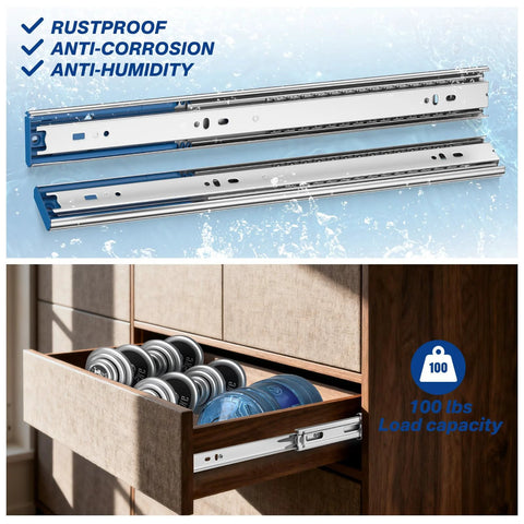 Soft Close Ball Bearing Drawer Slides 22 Inch Five Pairs Three Section Full Extension Heavy Duty Steel Side Mount Rails