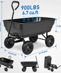 Steel Garden Cart 900 Lb Dump Wagon with All Terrain Inflatable Wheels, heavy duty utility cart dimensions and features.