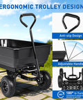 Steel Garden Cart 900 Lb Dump Wagon with All Terrain Inflatable Wheels featuring ergonomic trolley design and adjustable handle.