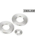 SWA-10-12-2-AWEL NBK Adjust Metal Washer - Steel - Electroless Nickel Plating Made in Japan, three washers displayed.