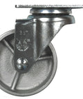 Side view of Engine Stand Caster - 3-1/2" Steel Wheel Caster - 300 Lbs Capacity on gray background, showing bolt pattern and wheel size.