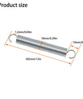 Ten Pack Heavy Duty Steel Extension Springs Three Eighths Inch By Twelve Inch With 0.047 Inch Wire Dual Hook Tension Springs For Machinery Repair Industrial Equipment Screen Doors And Heavy Duty Projects Must Have; dimensions noted for clarity.