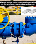 Industrial setup with blue machinery using 12 Pack Steel Flange Wedges For Leveling Equipment And Dialing In Your Setup Reducing Machine Wear