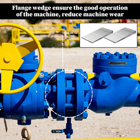 Industrial setup with blue machinery using 12 Pack Steel Flange Wedges For Leveling Equipment And Dialing In Your Setup Reducing Machine Wear