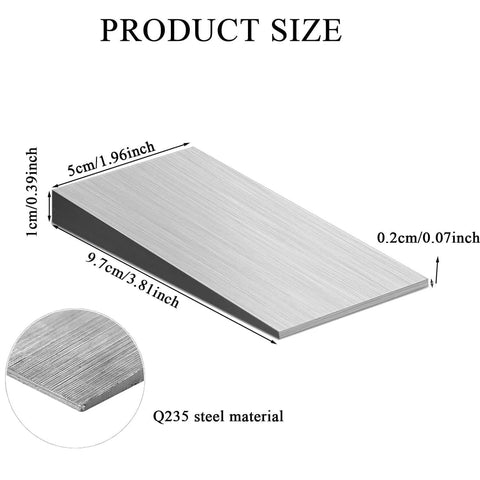 Four Piece Steel Flange Wedge Set 4 By 2 Inch Beveled Wedges For Underpinning And Metal Shims shown in detailed size dimensions