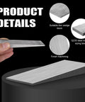 Hand holding a piece of 2 Pack Flange Wedge Set 4x2 Inch Beveled Right Angle Steel Wedges, triangular metal shims for welding equipment.