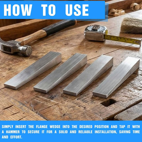 Steel Flange Wedge Beveled Set For Lathes And Welding Machines Right Angle Shims on workbench with tools.