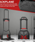 Heavy-Duty Steel Folding Hand Truck, 180LB Capacity Dolly cart with Telescoping Handle shown upright and folded.