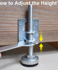 Close-up of 4 Pack Heavy Duty Leveling Feet Furniture Levelers Leg Adjustable Table Legs Leveler in use on wooden furniture.