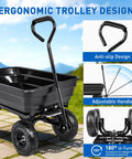 Steel Garden Cart 600 Lb Dump Wagon with All Terrain Inflatable Wheels, Ergonomic handle design for easy maneuvering.