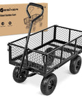 Steel Garden Cart 800 Lb Dump Wagon with All Terrain Inflatable Wheels, side view of heavy duty hauling wagon.
