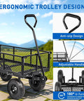 Steel Garden Cart 800 Lb Dump Wagon with All Terrain Inflatable Wheels featuring ergonomic handle and adjustable design.