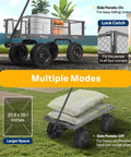 Heavy Duty Mesh Steel Garden Cart with 880 lb Capacity Folding Utility Wagon showing locked side panels and large load area.