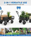 Steel Garden Cart 800 Lb Dump Wagon with All Terrain Inflatable Wheels showing versatility for gardening and outdoor moving.