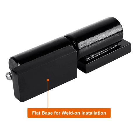 Front view of 2 Pack Heavy Duty Weld On Barrel Hinges 5 Inch, Greaseable Steel Gate Hinges with Ball Bearings, flat base for installation