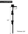 Heavy Duty 18 Inch Cane Bolt Gate Drop Rod For Wood Fences And Doors, black steel hardware with measurements, durable gate latch.
