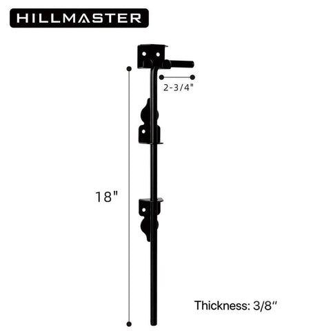 Heavy Duty 18 Inch Cane Bolt Gate Drop Rod For Wood Fences And Doors, black steel hardware with measurements, durable gate latch.