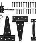 Beefy Gate Hardware Kit With Self Locking Gate Latch And Two 6 Inch T Hinges And One Six Point Five Inch Gate Handle For Wooden Fences Outdoors Rust Resistant Black Powder Coated Steel set
