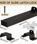 Built Tough Gate Latch With Padlock Hole, showing dimensions and parts for adjustable barn door lock, rustproof steel construction