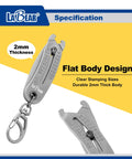 Elite Nut And Bolt Size Identifier Keychain Pro Grade SAE And Metric Gauge showing flat body design with stamped sizes.