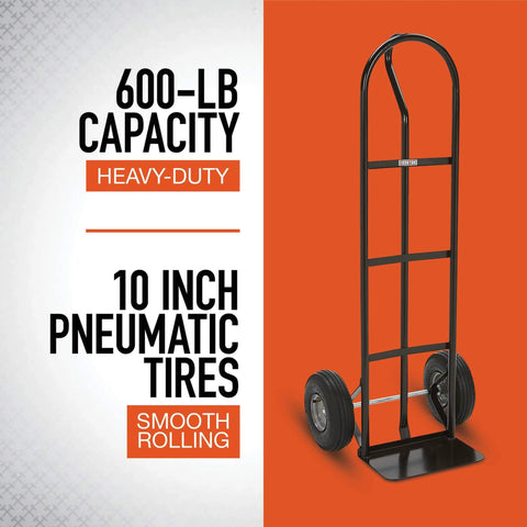 Steel Pneumatic Hand Truck Dolly - 600-Lb. Capacity, 10in. Tires, Powder-Coat Finish, shown standing on orange backdrop.