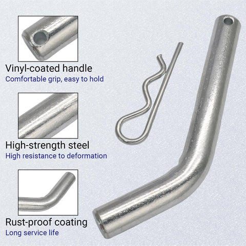 Close-up of 4 Pack Five Eighths Inch Trailer Hitch Pins With Safety Clips, Heavy Duty Alloy Steel Tow Hitch Pin highlighting features