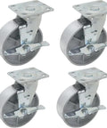 Four 6 Inch By 2 Inch Steel Heavy Duty Industrial Casters with Swivel Top Lock Brake Top Plate for Industrial Equipment Mobility