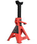 Steel Jack Stands 3 Ton Capacity Pair With Adjustable Height And Self Locking Ratchet Supports Up To 6000 Pounds in red and black
