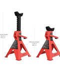Steel Jack Stands 3 Ton Capacity Pair With Adjustable Height And Self Locking Ratchet Supports Up To 6000 Pounds, black and red