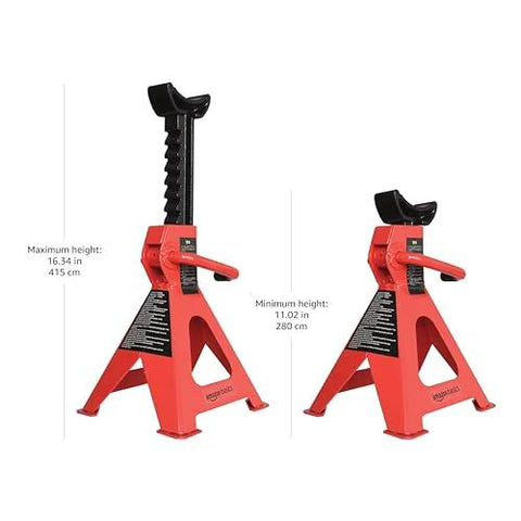 Steel Jack Stands 3 Ton Capacity Pair With Adjustable Height And Self Locking Ratchet Supports Up To 6000 Pounds, black and red