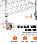 Heavy Duty Kitchen Utility Cart With Three Tiers And 470 Lb Capacity, featuring steel rolling cart brake wheels and wire shelves