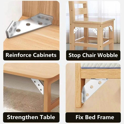 ✝️ L Brackets for Wood - 12PCS Corner Brackets Universal Stainless Steel Furniture Corner Connector, Metal Angle Bracket Corner Braces for Wood on cabinet, chair, table, and bed frame.