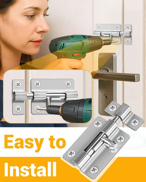 Installation of Beefy Heavy Duty Door Slide Latch Lock Kit With Twelve Screws Two Pack Keyless Entry Thickened Steel