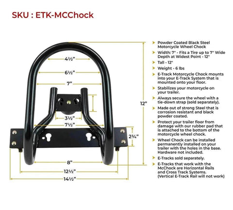 7 Inch Steel Motorcycle Wheel Chock For E Track And X Track System Powder Coated Black Fits Front Tires Up To 7 Inches Wide