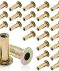 Heavy Duty 25 Pack Steel Multi Grip Rivet Nuts With Pre Bulbed Shank Zinc Plated Flat Head Threaded Inserts For Industrial Use One Quarter Inch Twenty Thread A True Workhorse For Auto Metalworking And DIY Projects Moicstiy. Image shows zinc-plated steel rivet nuts arranged in multiple rows with a close-up view of one nut.