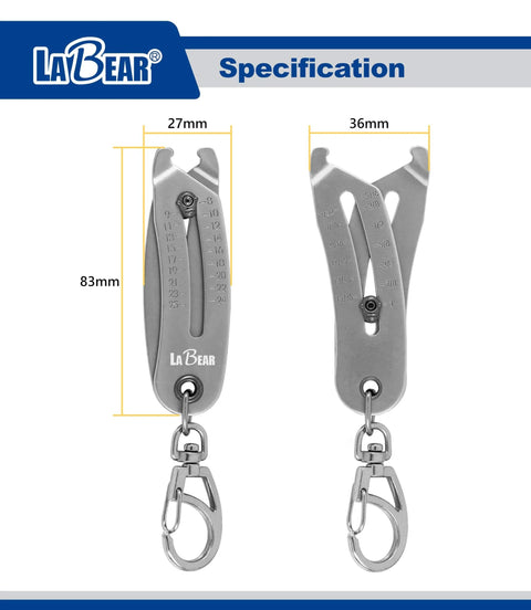 Elite Nut And Bolt Size Identifier Keychain Pro Grade SAE And Metric Gauge 8 To 25 Mm And 5/16 To 1 Inch Steel, front and side view