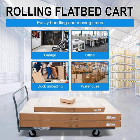 Steel Platform Truck/Smooth Deck Platform Truck 2000lb Capacity Heavy Duty Industrial Push Cart in warehouse