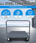 Steel Platform Truck/Smooth Deck Platform Truck 2000lb Capacity Heavy Duty Industrial Push Cart with steel frame in warehouse
