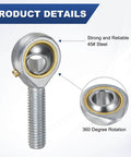 Tough as Nails Rod End Bearings 4 Pack POS10 M10x1.5 Right Hand Thread Self Lubricating Steel Joint, detailed view