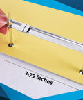 Premium 50 Pack 3.5 Inch Capacity Metal Prong Paper Fasteners Set With 2.75 Inch Base And Standard 2-Hole Punch In Use