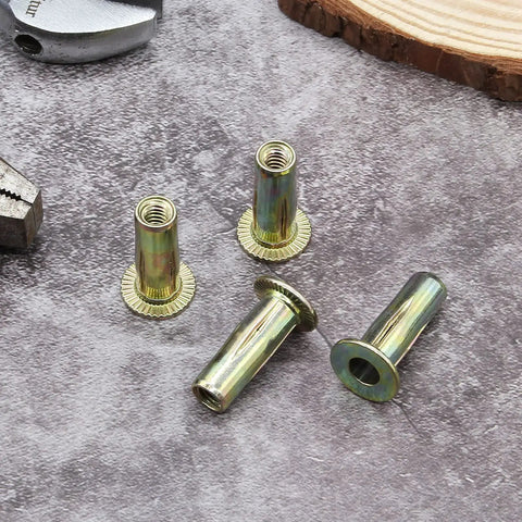 Heavy Duty 25 Pack Steel Multi Grip Rivet Nuts With Pre Bulbed Shank Zinc Plated Flat Head Threaded Inserts For Industrial Use