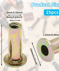 Heavy Duty 25 Pack Steel Multi Grip Rivet Nuts With Pre Bulbed Shank Zinc Plated Flat Head Threaded Inserts For Industrial Use One Quarter Inch Twenty Thread A True Workhorse For Auto Metalworking And DIY Projects Moicstiy with dimensions displayed