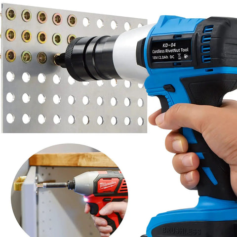 Heavy Duty 25 Pack Steel Multi Grip Rivet Nuts With Pre Bulbed Shank Zinc Plated Flat Head Threaded Inserts For Industrial Use One Quarter Inch Twenty Thread A True Workhorse For Auto Metalworking And DIY Projects Moicstiy shown installed with cordless rivet tool.