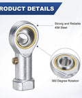 2-Pack PHS6 Rod End Bearing With M6x1.0 Left-Hand Thread Self-Lubricating Female Thread Steel Joint Rod Ends With Jam Nuts For Forging Machines CNC Equipment Steering Linkages Built-To-Last Hydraulics Automotive Projects And Automation shown in detail highlighting strong steel and rotation capability