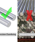 Image comparing precision chamfered rods and non-chamfered rods, highlighting the advantage of smooth edges for industrial use.