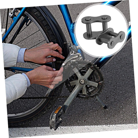 Person installing 10 Pieces Heavy Duty Roller Chain Connecting Links Set for chain connectors and roller chains in steel, close-up view.