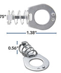 Steel RV Water Heater Latch Twist Cam Lock Replacement Door Fastener with measurements showing, made of durable steel