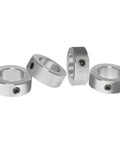 Half Inch Bore Solid Steel Shaft Collar Set With Zinc Plating, Four Pack, One Inch Outer Diameter, Seven Sixteenths Inch Wide, Includes Set Screw With Quarter Twenty Thread, Carbon Steel Construction