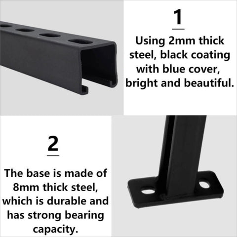 16 Inch Steel Shelf Bracket Set 4 Pack Heavy Duty Wall Shelves Support with black slotted channel and metal base close-up