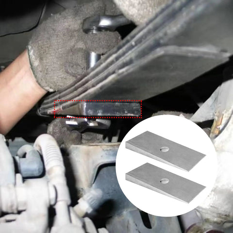 Heavy Duty 2.5 Degree Steel Shims For Universal Suspension Axles Set Of 2 in silver carbon steel, burr-free surface installed on vehicle.